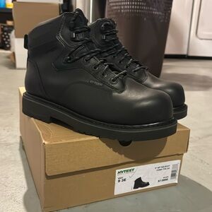 Men’s Hytest black leather steel toe work boots NWT & box